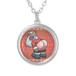 Ugly Santa Moon Silver Plated Necklace