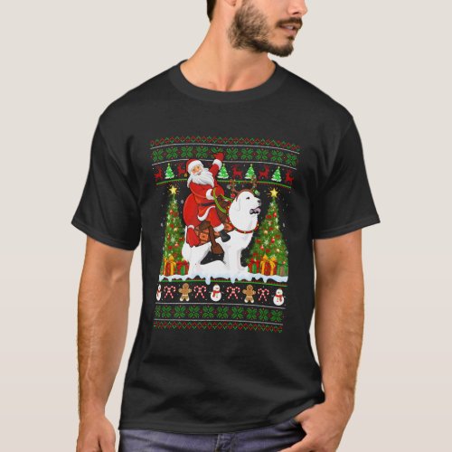 Ugly Santa Riding Great Pyrenees Dog T_Shirt
