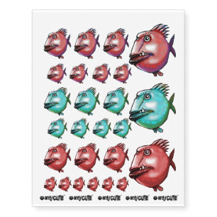 ugly scar face fishes funny cartoon temporary tattoos