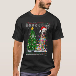 Ugly Siberian Husky Dog Santa Hat Christmas Tree L T-Shirt