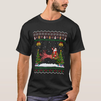 Ugly Squid Xmas Gift Santa Riding Squid Christmas T-Shirt