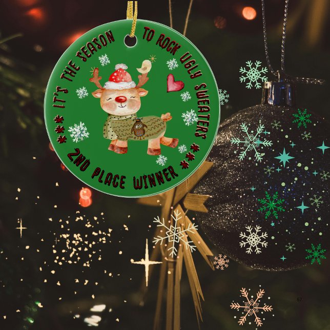 Ugly Sweater 2nd Winner Deer Ceramic Ornament (Ugly Sweater 2nd Winner Deer Ceramic Ornament)