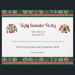 Ugly Sweater Award Party Certificate<br><div class="desc">Celebrate holiday hilarity with this Ugly Sweater Party Certificate! Perfect for winners or participants in your Christmas sweater contest. Features a festive design with knit patterns, lights, and room to personalize. Great for office or home holiday parties! Given to the Most Festive or other categories. Simply change the text to...</div>
