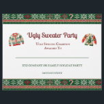 Ugly Sweater Award Party Certificate<br><div class="desc">Celebrate holiday hilarity with this Ugly Sweater Party Certificate! Perfect for winners or participants in your Christmas sweater contest. Features a festive design with knit patterns, lights, and room to personalize. Great for office or home holiday parties! Given to the Ugly Sweater Champion or other categories. Simply change the text...</div>