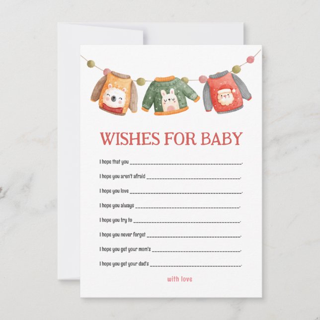 Ugly Sweater Baby Shower Wishes for Baby Note (Front)