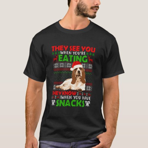 Ugly Sweater Basset Hound They See You Eating Chri