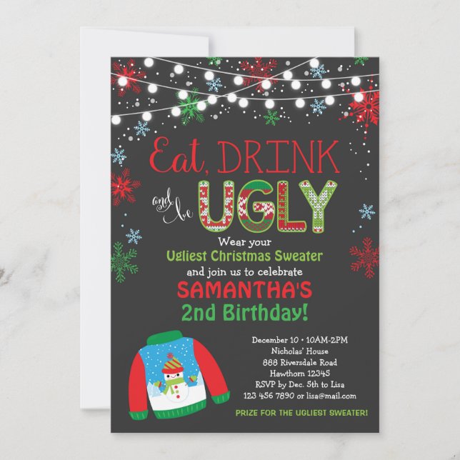 Ugly Sweater Birthday Invitation / Christmas Party (Front)