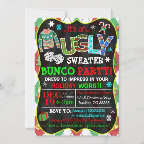 Ugly Sweater Bunco Party Inviation Invitation