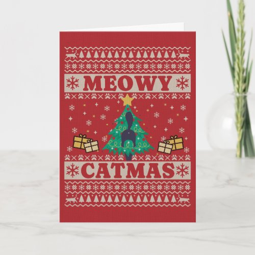 Ugly Sweater Cat in Tree Christmas Card