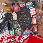 Ugly Sweater | Chalkboard Budget Christmas Party<br><div class="desc">[All text is editable on these Christmas party invitations!] Ugly sweater holiday party! A costume party design, perfect for festive family fun! Perfect for Christmas party, holiday party, housewarming party, white elephant, secret Santa, pajama party, birthday party, and more! Theme features hand-painted knitted sweaters, a chalkboard background, and cheerful typography...</div>