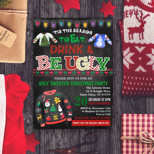 Ugly Sweater Chalkboard Christmas Party Invitation
