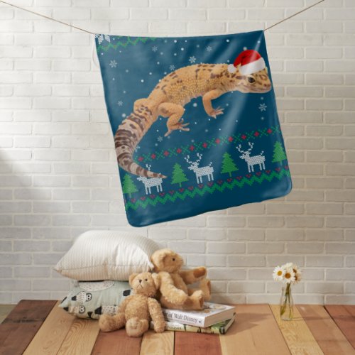 Ugly Sweater Christmas Animals Santa Leopard Gecko Baby Blanket