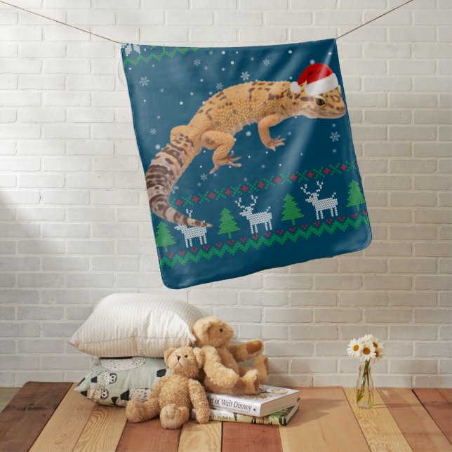 Ugly Sweater Christmas Animals Santa Leopard Gecko Baby Blanket (In Situ)