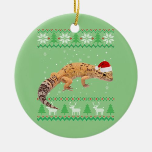 Ugly Sweater Christmas Animals Santa Leopard Gecko Ceramic Ornament