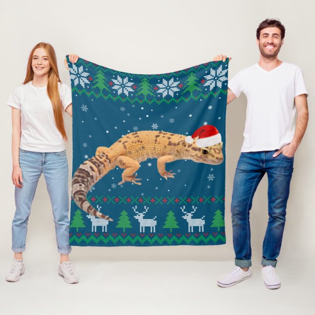 Ugly Sweater Christmas Animals Santa Leopard Gecko Fleece Blanket (In Situ)