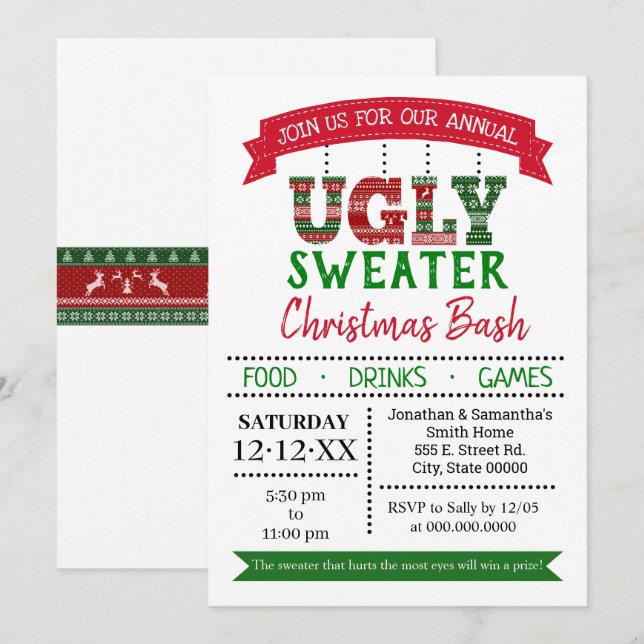 Ugly sweater Christmas annual office party Invitation (Front/Back)