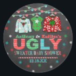 Ugly Sweater Christmas Baby Shower Classic Round Sticker<br><div class="desc">Celebrate in style with these trendy baby shower stickers. The design is easy to personalize with your own wording and your family and friends will be thrilled when they see these fabulous stickers.</div>