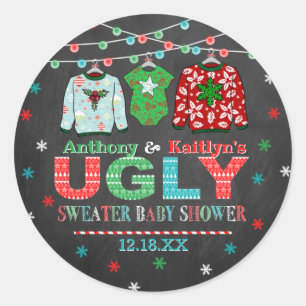 Ugly Sweater Christmas Baby Shower Classic Round Sticker