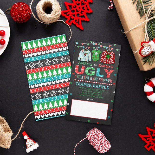 Ugly Sweater Christmas Baby Shower Diaper Raffle Enclosure Card (Creator Uploaded)