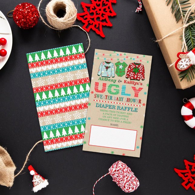 Ugly Sweater Christmas Baby Shower Diaper Raffle Enclosure Card (Creator Uploaded)