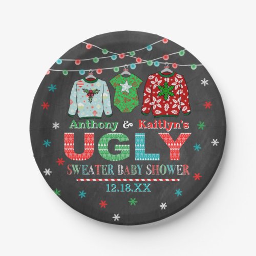 Ugly Sweater Christmas Baby Shower Paper Plates