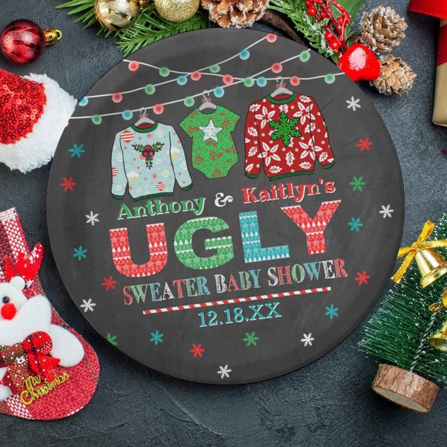 Ugly Sweater Christmas Baby Shower Paper Plates (Creator Uploaded)