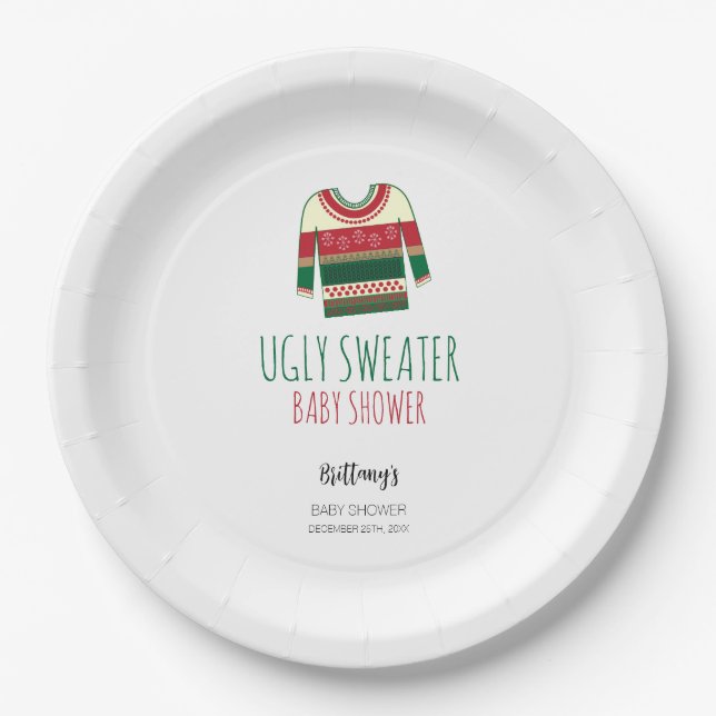 Ugly Sweater Christmas Baby Shower  Paper Plates (Front)