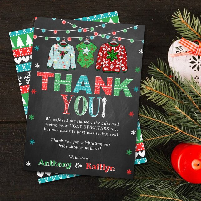 Ugly Sweater Christmas Baby Shower Thank You Card (Creator Uploaded)