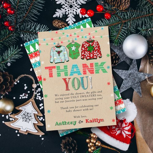 Ugly Sweater Christmas Baby Shower Thank You Card