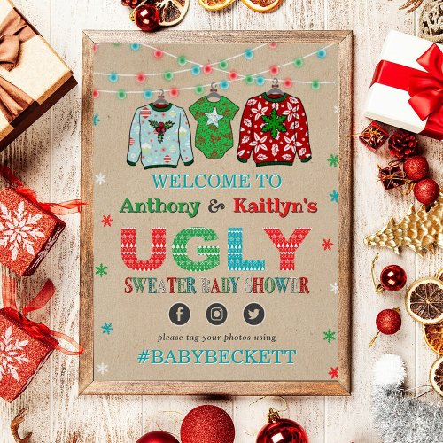 Ugly Sweater Christmas Baby Shower Welcome Poster