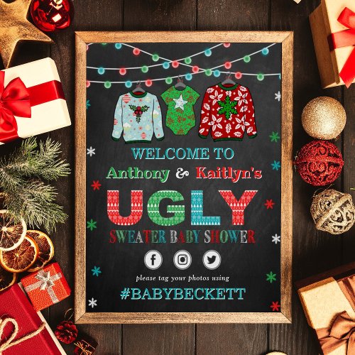 Ugly Sweater Christmas Baby Shower Welcome Poster