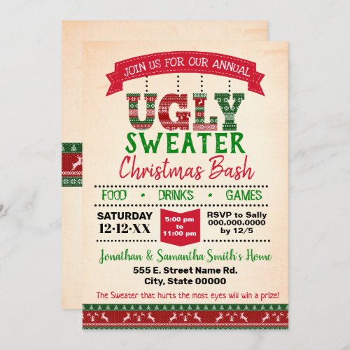 Ugly sweater Christmas bash annual party Invitation