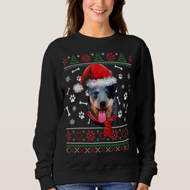 Ugly Sweater Christmas Blue Heeler Santa Hat Pajam (Front)