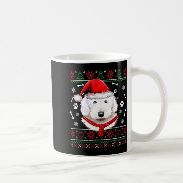 Ugly Sweater Christmas Bobtail Dog Santa Hat Pajam Coffee Mug (Right)