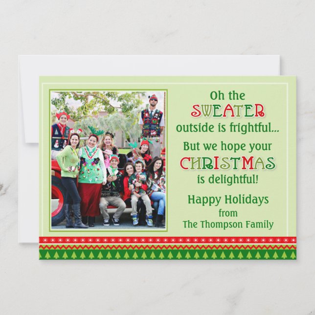 Ugly Sweater Christmas Card, Tacky Sweater Photo Invitation (Front)