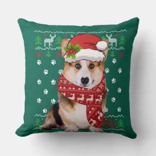 Ugly Sweater Christmas Corgi Dog Puppy Xmas Pajama Throw Pillow
