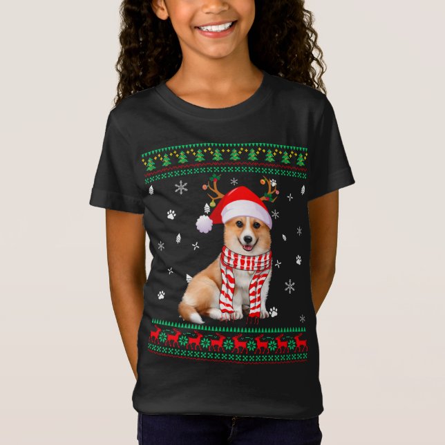Ugly Sweater Christmas Corgi Dog Santa Reindeer (Front)