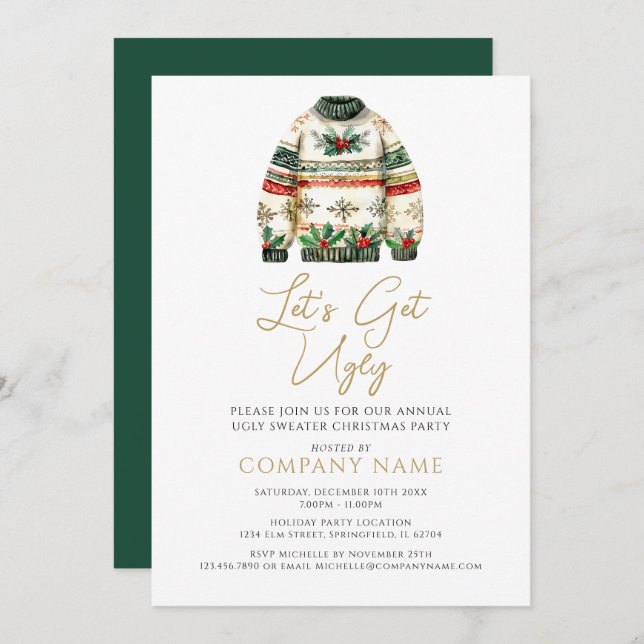 Ugly Sweater Christmas Corporate Party Invitation (Front/Back)
