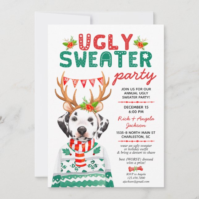 Ugly Sweater Christmas Dalmatian Dog Holiday Party Invitation