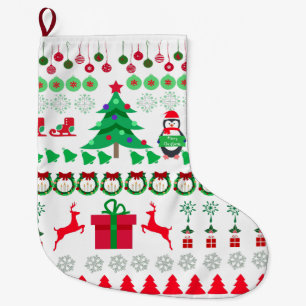 Ugly Sweater Christmas design Large Christmas Stocking