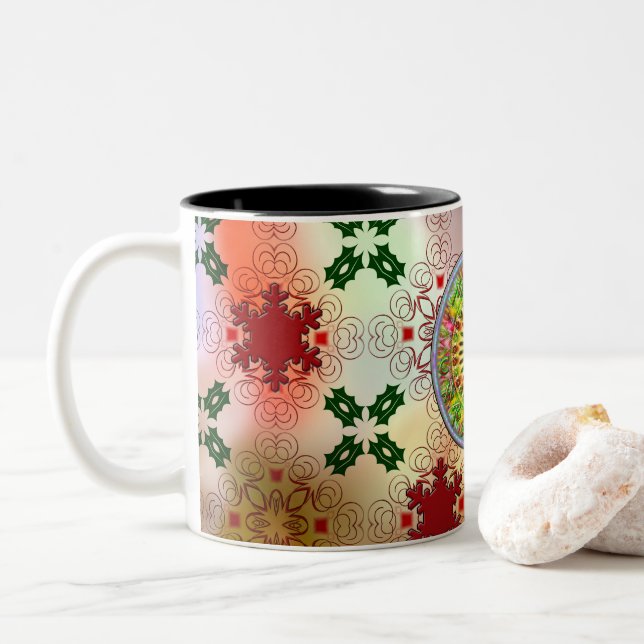 Ugly Sweater Christmas Design Two-Tone Coffee Mug (With Donut)