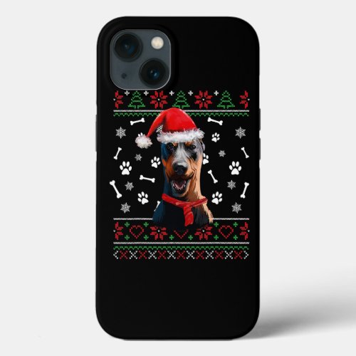 Ugly Sweater Christmas German Pinscher Santa Hat P iPhone 13 Case