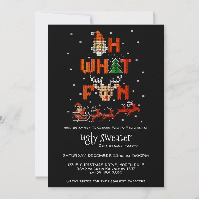 Ugly Sweater Christmas Holiday Party B Oh What Fun Invitation (Front)