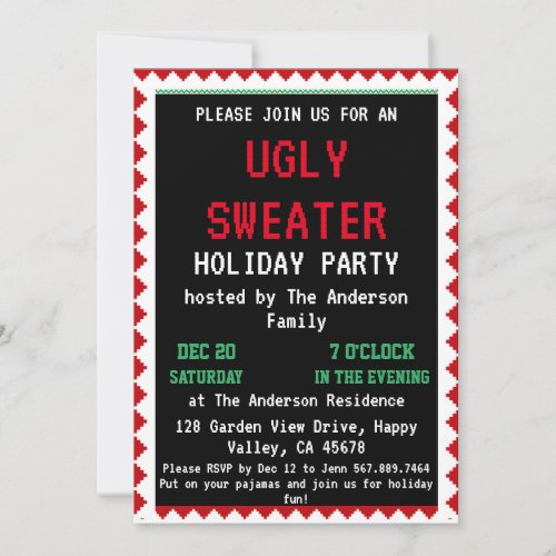 Ugly sweater Christmas holiday party chalkboard Invitation