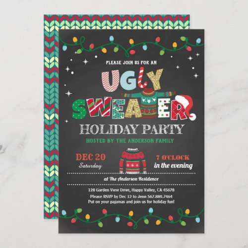 Ugly sweater Christmas holiday party chalkboard Invitation
