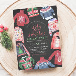 Ugly Sweater | Christmas Holiday Party Chalkboard Invitation<br><div class="desc">[All text is editable on these Christmas party invitations!] Ugly sweater holiday party! A costume party design, perfect for festive family fun! Perfect for Christmas party, holiday party, housewarming party, white elephant, secret Santa, pajama party, birthday party, and more! Theme features hand-painted knitted sweaters, a chalkboard background, and cheerful typography...</div>