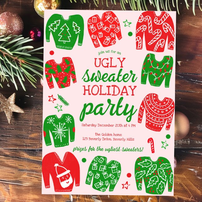 UGLY SWEATER Christmas Holiday Party Cute Custom Invitation (UGLY SWEATER Christmas Holiday Party Cute Custom Hand-drawn Invitation
)