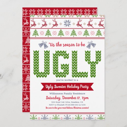 Ugly Sweater Christmas Holiday Party Fun Red Green Invitation