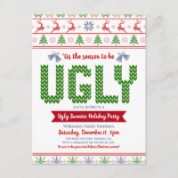 Ugly Sweater Christmas Holiday Party Fun Red Green Invitation Postcard