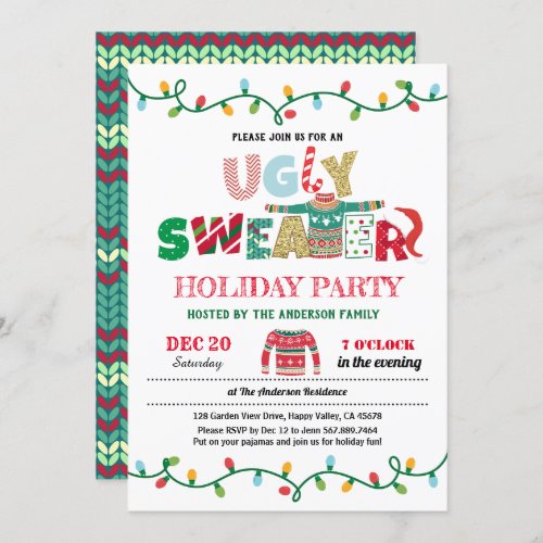 Ugly sweater Christmas holiday party housewarming Invitation